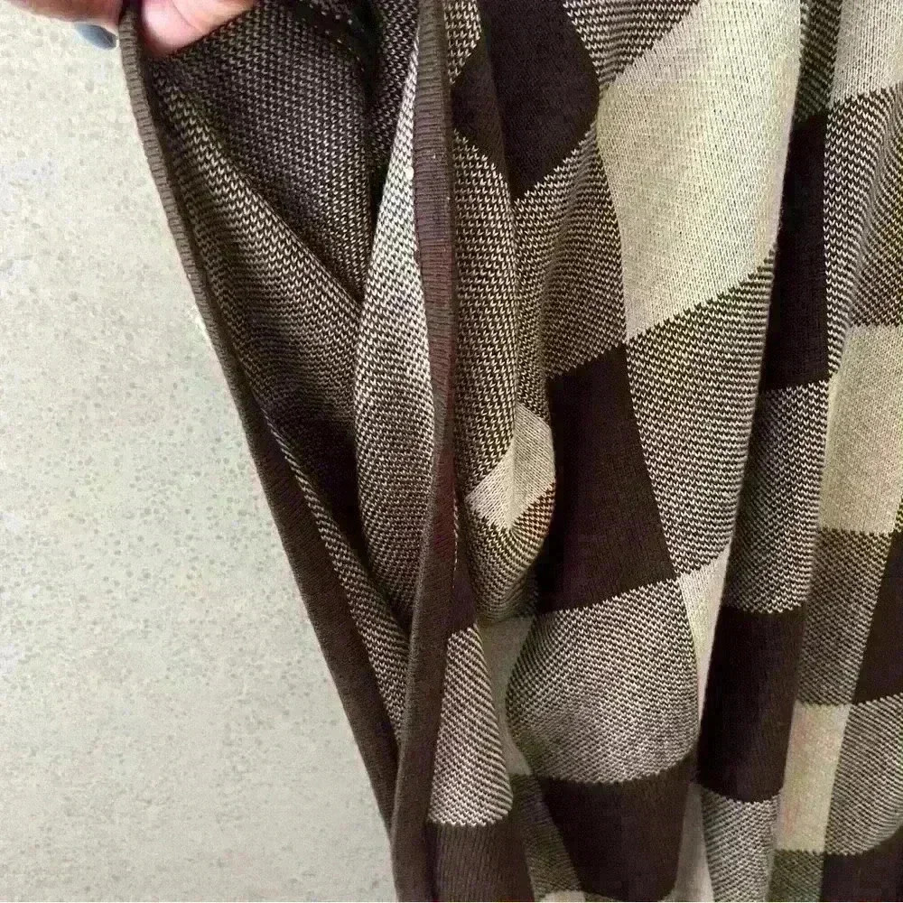 RAFAELLA 1X BROWN/TAN CHECKERED ZIPPERED COMFY FALL WINTER CAREER CAPE - Picture 6 of 7